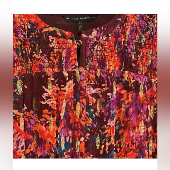 White House Black Market Long Sleeve Floral Print Smocked Blouson Dress, Size XL - Picture 4 of 7